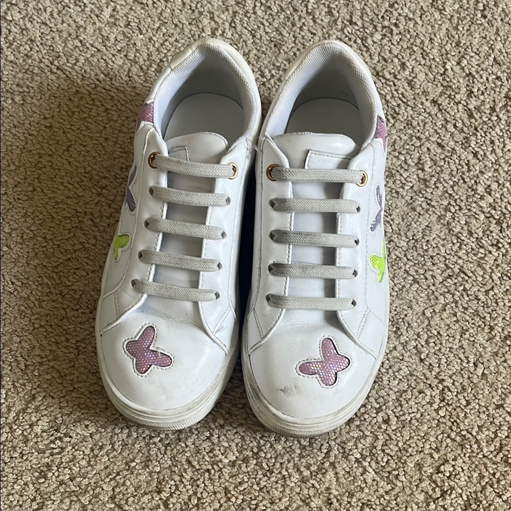 Kids White Sneakers with Purple and Green Accents